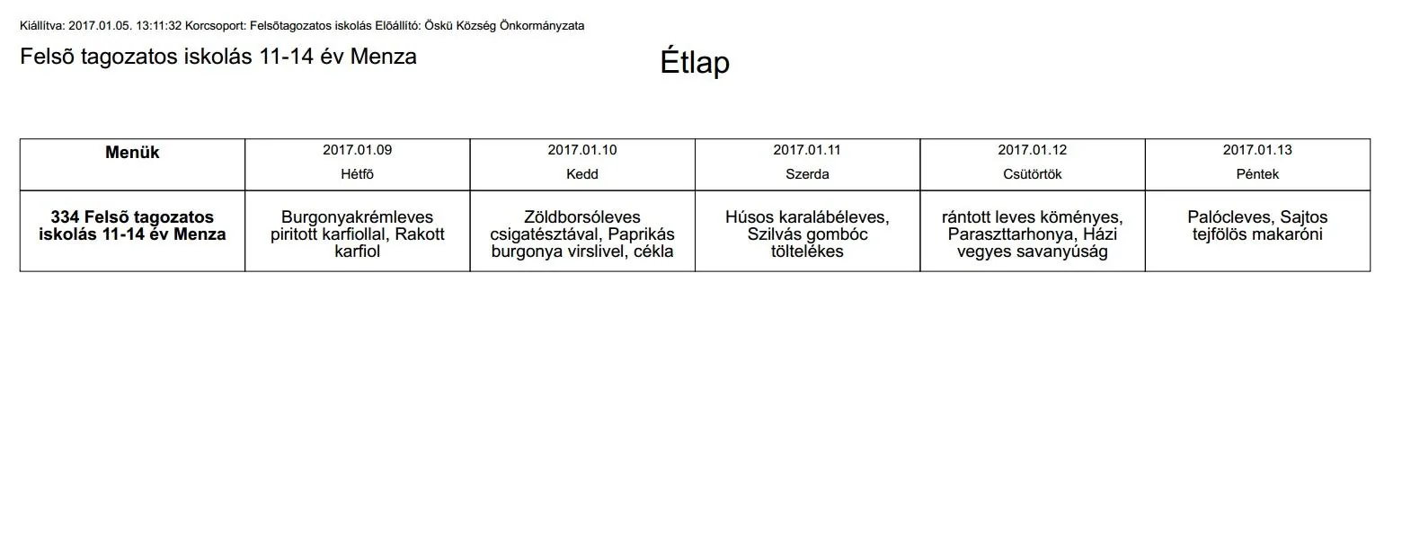 Iskola menza felsős
