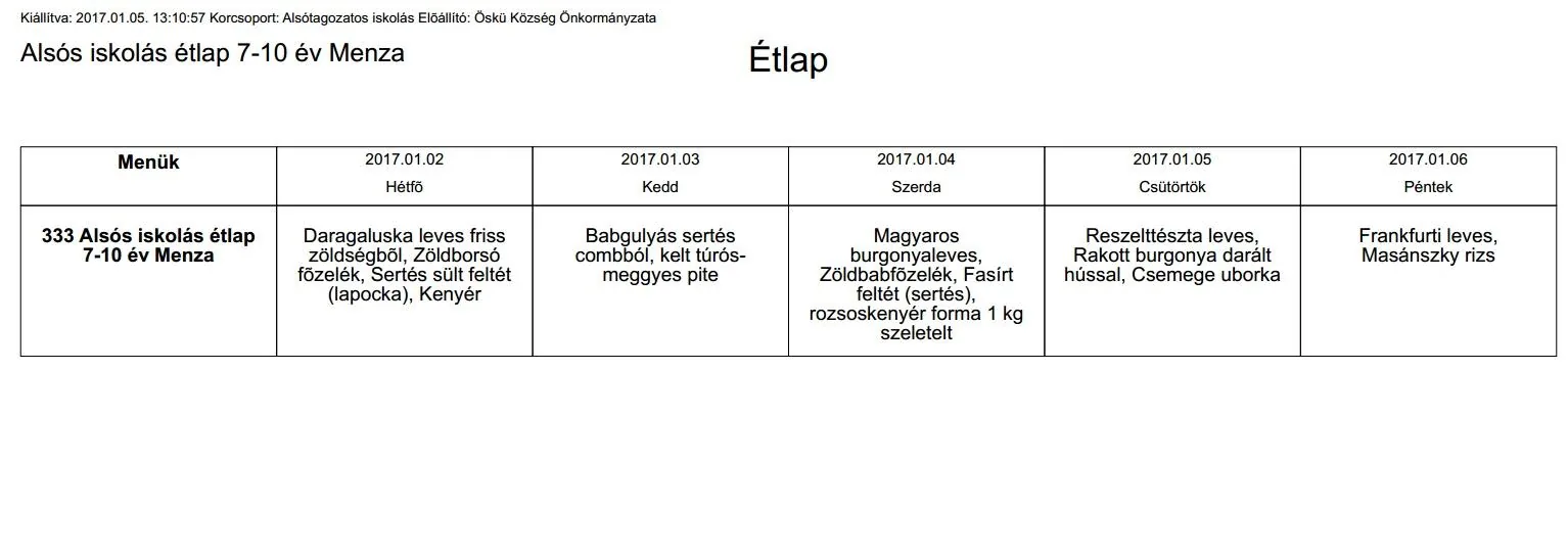 Iskola menzás alsós