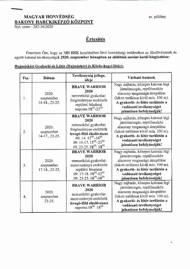  Lőtér értesítőjének kiegészítője