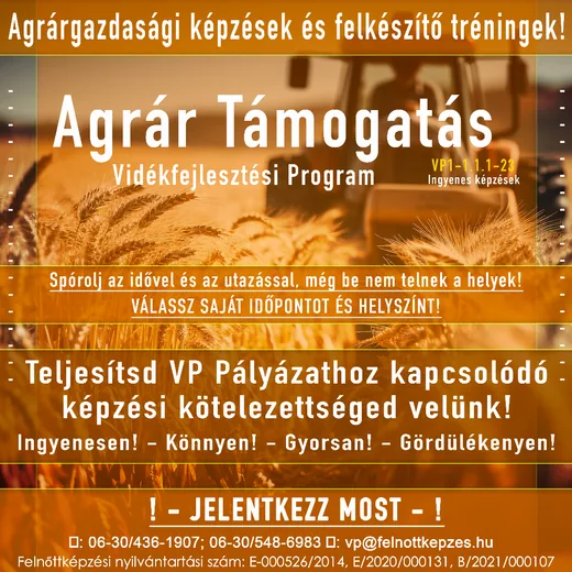 'Agrárgazdasági képzések és tréningek VP pályázathoz kapcsolódóan' cikk borítóképe