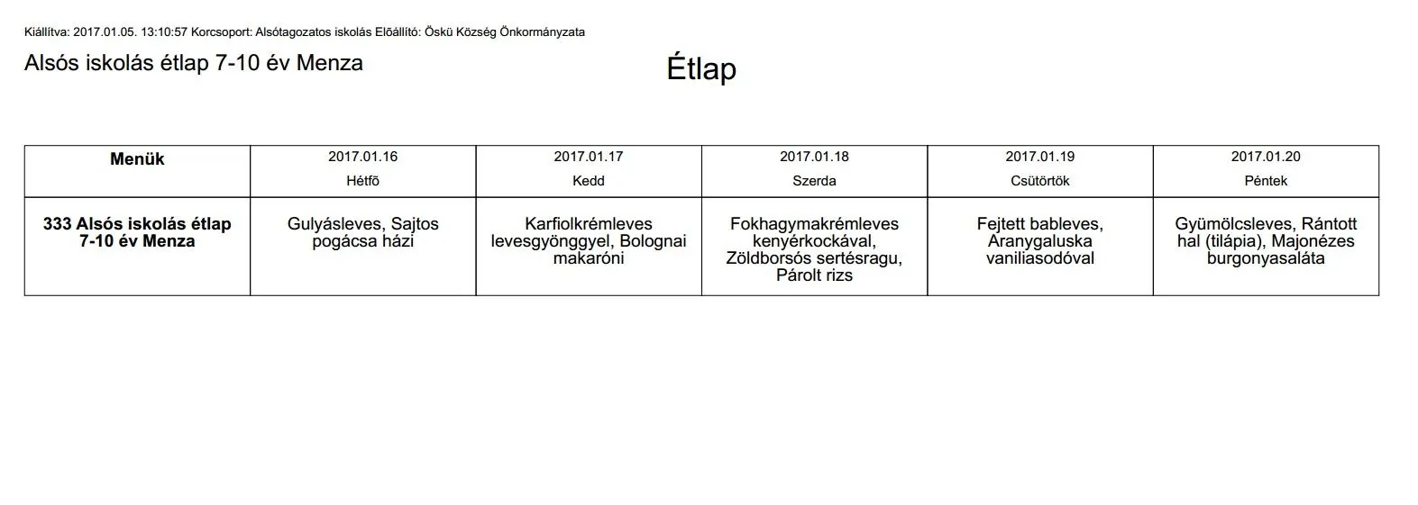 Iskola menzás alsós